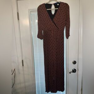 Blue Rain Black Rust and Brown Geometric Long Sleeve Jumpsuit